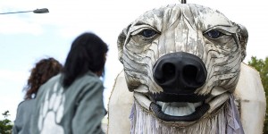 The Giant Polar Bear Puppet Installed Outside The Shell Building In London