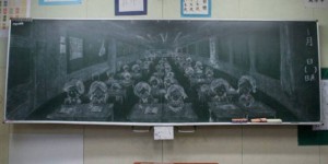 A Skilled Artist Uses His Classroom Chalkboard as a Constant Canvas