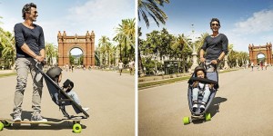 Longboard Combined with Stroller Makes Travel Fun for Both Kids and Parents