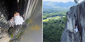 Photographer Puts Bride And Groom On A Tiny Ledge 350 Feet Above A Valley In New Hampshire