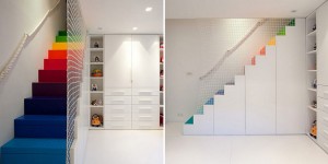 Rainbow Stairs Add Color To This Otherwise White Room