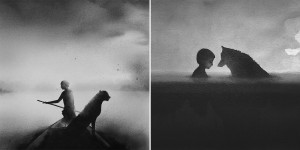 Poetic Black And White Watercolors Of Children With Wild Animals