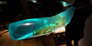 Shipwrecks And Deep Ocean Scenes Encapsulated Inside Translucent Whale Sculptures