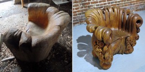 Elegant Wooden Chair Hand-Carved From A Single Tree Stump