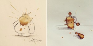 Artist Uses Coffee Spills To Create Cute Coffee Monsters