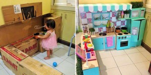 Mother Creates An Amazing Cardboard Kitchen For Her Daughter