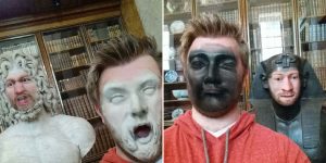 Man Takes Hilarious Face Swap Photos With Sculptures At The Museum
