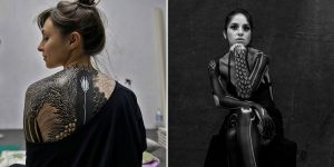 Monochrome Bodypainting Project “Exoskeleton”: Brilliantly Textured Body Paintings Turn The Human Form Into A Walking Work Of Art