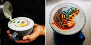 Barista Uses Food Dye To Create Colorful Latte Art