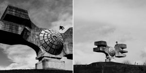 Daredevil Skateboarding On A Giant Yugoslav Monument