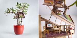 Artists Builds Tiny Tree-Houses Around Common House Plants And It’s Awesome!