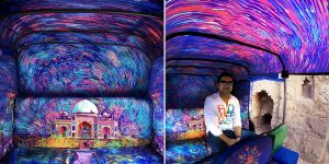 Beautifully Designed Fabric Fills Delhi’s Auto Rickshaw Interior With Vibrant Original Artwork