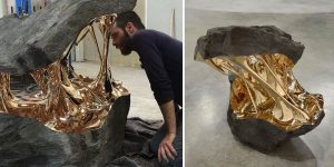 Artist Uses Bronze To Pull Boulders Apart