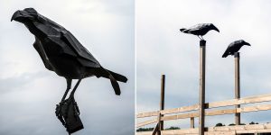 Welded And Painted Black Steel Ravens By Ludvig Ödman