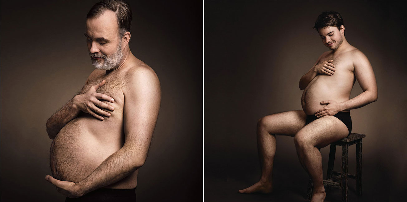 German Beer Ad Shows Men Cradling Their Beer Bellies Like Pregnant Moms.