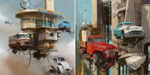 Turbo-Reactive Diesel-Punk: Flying Retro Cars By Alejandro Burdisio