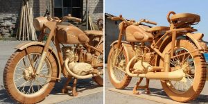 Real Life Sized Soviet Era Motorbike Made Of Wood