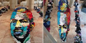 Artist Creates A Giant Anamorphic Tribute Portrait Of James Conway Farley Using Thrift Store Clothing