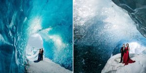 Couple Travel To Iceland With A Full Crew For Pre-Wedding Shoot Atop Volcanic Rocks And Glaciers