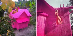 Artist Olek Covers A House In Finland With Pink Crochet
