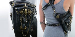 Badass Steampunk Skull Rocker Leather Waist And Holster Bag