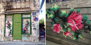 Artist Covers Walls With Cross-Stitch Floral Patterns In Street Installations