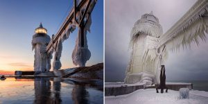 Freezing Temperatures Transform Lighthouse Into Icy Giant