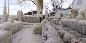 A House Encased In Ice On The Shores Of Lake Ontario