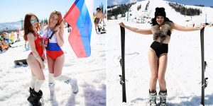 Huge Bikini Snow Show As Russians Mark The End Of The Skiing Season