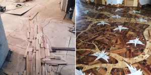 This Craftsman Creates Stunning Floor Art From Random Wood Pieces