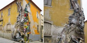 Portuguese Street Artist Unveiled A Giant Rabbit Made Of Trash On The Streets Of Vila Nova De Gaia In Portugal