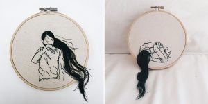Hand-Sewn Hairstyles That Cascade From Embroidered Hoops By Sheena Liam