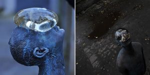 Ukrainian Artist Made A Mesmerizing Sculpture Of Giant Raindrop Resting On Man’s Face