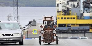 Russian Craftsman Shapes Wooden Motor Tricycle