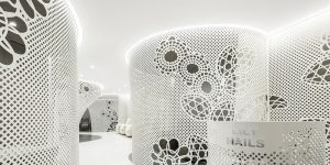 Delicate Patterns Adorn The Walls Of This Bright Nail Salon Interior