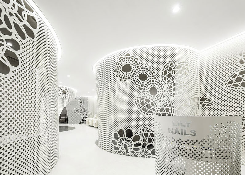 Delicate Patterns Adorn The Walls Of This Bright Nail Salon Interior ...