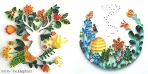 Colorful Paper Quilled Florals Burst From Delicate Line Drawings