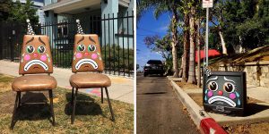 Artist Shows The Sorrow Of Thrown Away Objects He Finds In The Streets By Drawing Sad Clown Faces On Them