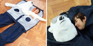 A Novelty Two-Person Sleeping Bag That Looks Like A Pair Of Blue Jeans