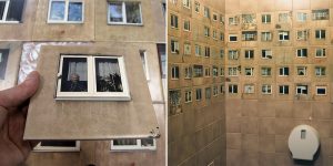 WC For Architects:  Old Toilet Wall Decorated With Photos Of Windows From The Neighbourhood
