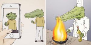 Crocodile Trying To Do Things In Hilarious Sketches By The Japanese Illustrator Keigo