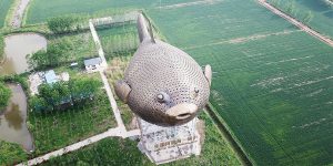 An Aerial View Of The 90-Meter-Long Puffer Fish Tower In East China