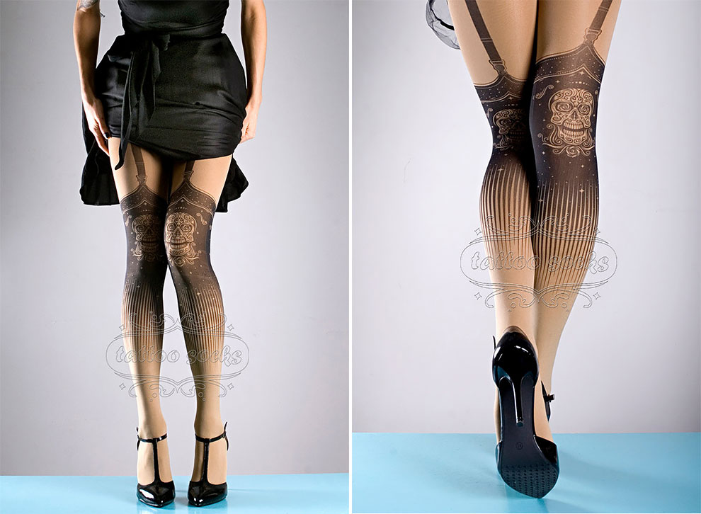 Silk Stockings with Tattoos  Tattoo tights, Stockings, Fabulous clothes