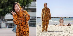 Israeli Photographer Captured Hundreds Of People... Wearing A Tiger Suit!