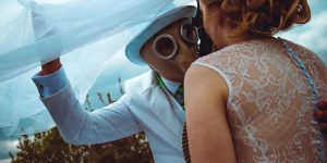 Russian Couple Pose For Wedding Photos Wearing Gas Masks