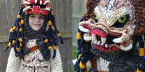 Adorable Kid Wears Hand-Crocheted Predator Costume