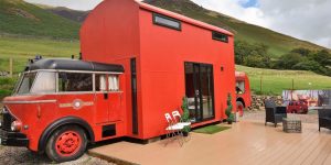 Real Fire Truck Converted In Authentic And Cozy Log Cabin