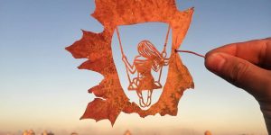 Artist Kanat Nurtazin Creates Drawings By Cutting Fallen Leaves