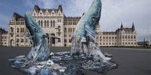 Greenpeace Protest Plastic Pollution With Lifesize Whales In Budapest