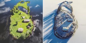 Photographer Captures Stunning Overhead Shots Of An Island In Finland During All Four Seasons